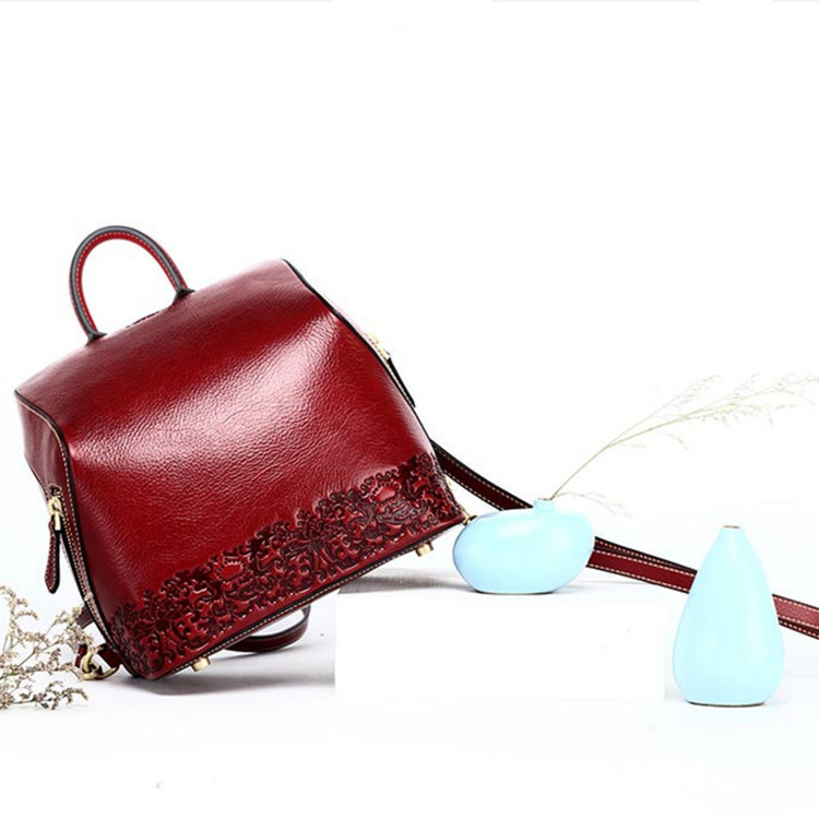 New 2026 Women's Bags, New Backpacks, Genuine Leather Women's Bags, European and American Style, Retro Chinese Style, Embossed Backpacks