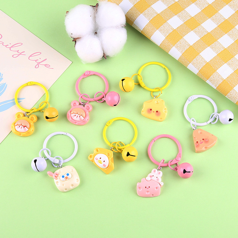 New cute cartoon cheese ins Wind Bell keychain door buckle diy jewelry accessories gift pendant bag
