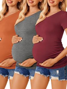 2025 New Cross-Border Dropshipping 3-Piece Set of Maternity V Neck Tops and Waist-Cinching Maternity Dresses