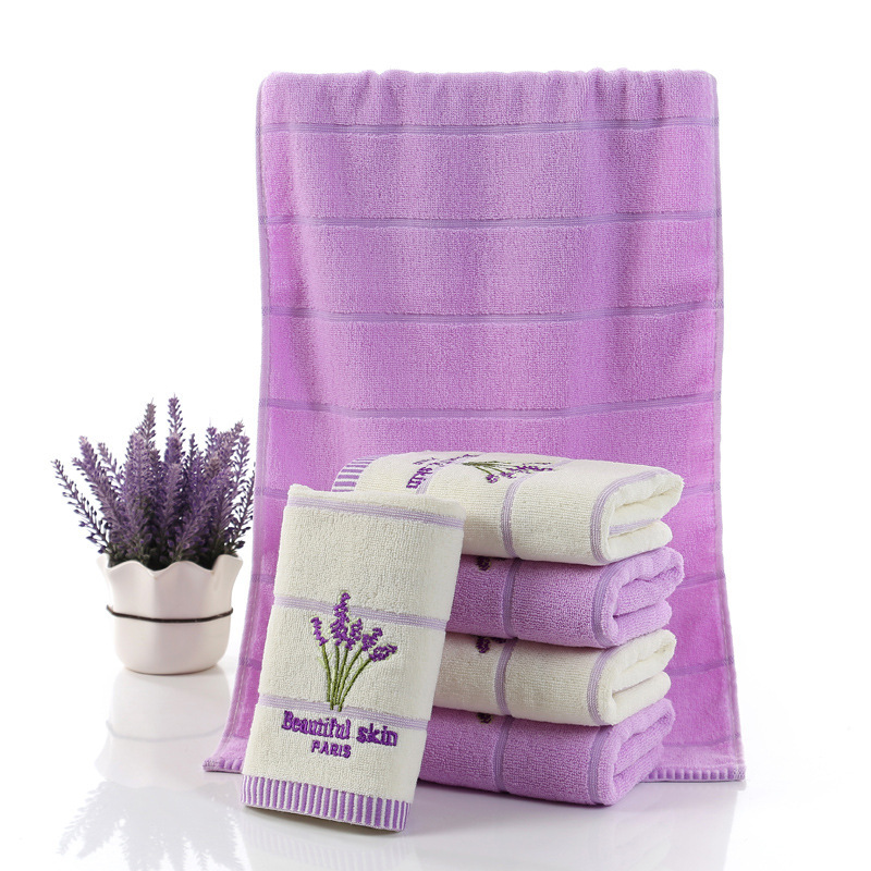 Wholesale Pure Cotton Embroidered Towels, Bath Towels, Plain Color Absorbent Lavender Towel Sets, Wedding Gifts, Face Towels, Custom Logo