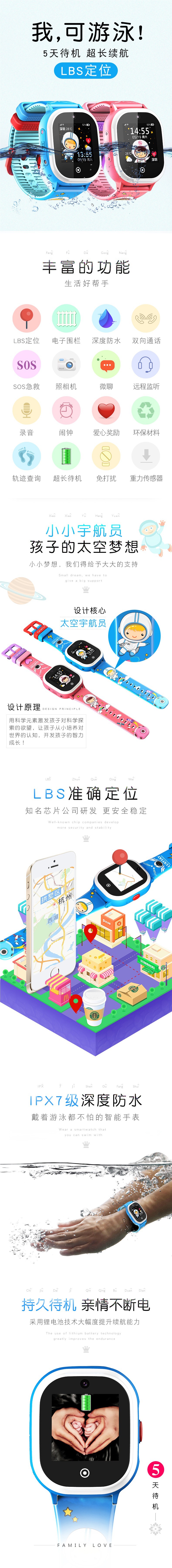 The smart children's smartwatch features a high-definition large-screen mobile phone camera, precise gps positioning, and multi-functional Beidou positioning Specification drawing