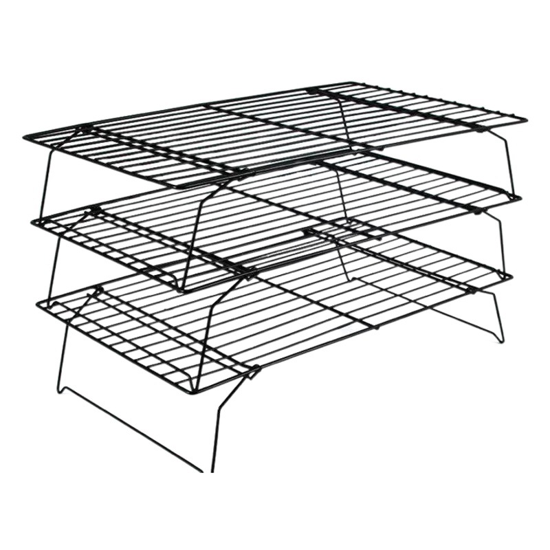 Estante para pasteles de acero al carbono de tres capas horneado Estante de enfriamiento de pan Galletas plegables portátiles Red de secado antiadherente