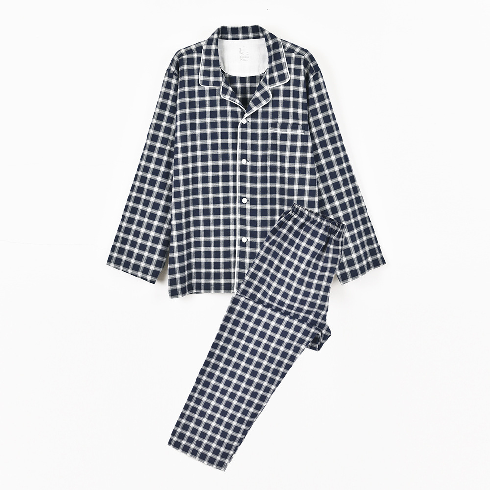 MUJI Japanese Good Quality Pure Cotton Flannel Seamless Pajama Set for Men and Women Autumn and Winter Home Wear Set