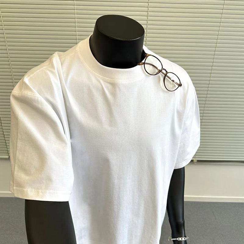 330g marca pesada de moda de hombro caída camiseta de manga corta para hombre universal suelta camiseta de cuello pequeño europeo y americano
