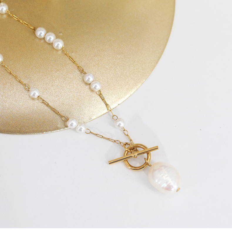 Solid Color Pattern Fashion Solid Color Titanium Steel Pearl Pendant Necklace 1 Piece