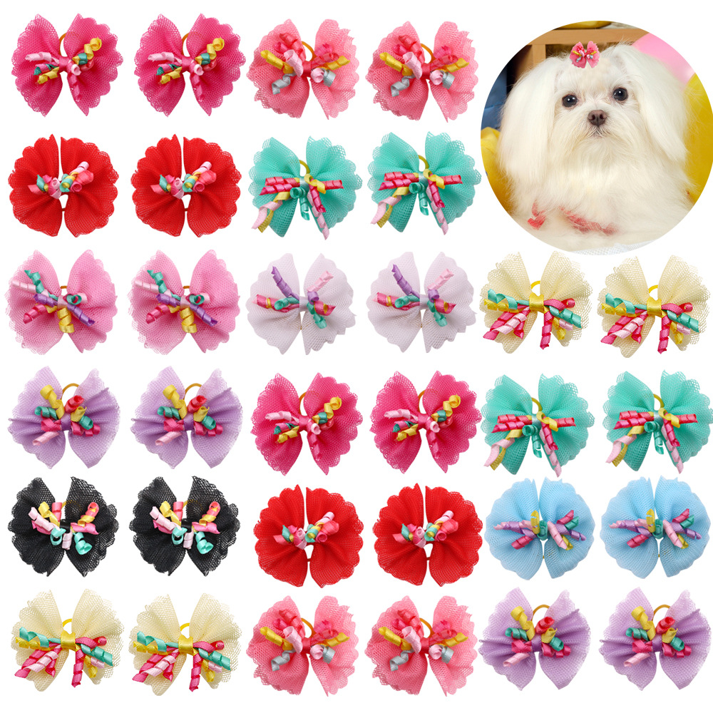 Cross-Border Hot-Selling Pet Hair Accessories, Dopamine Lace Headbands, Dog Lace Curly Hair Ornaments, Wholesale in Stock
