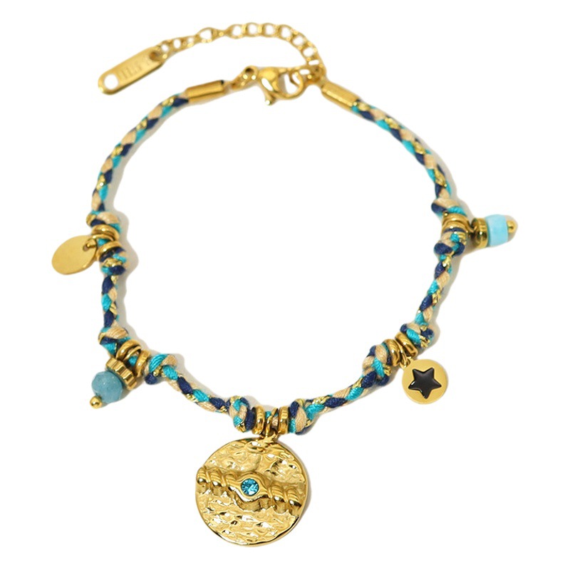 Estilo bohemio 18K Acero inoxidable knock patrón pulsera con incrustaciones de piedra natural vintage pulsera tejida pulsera de comercio exterior