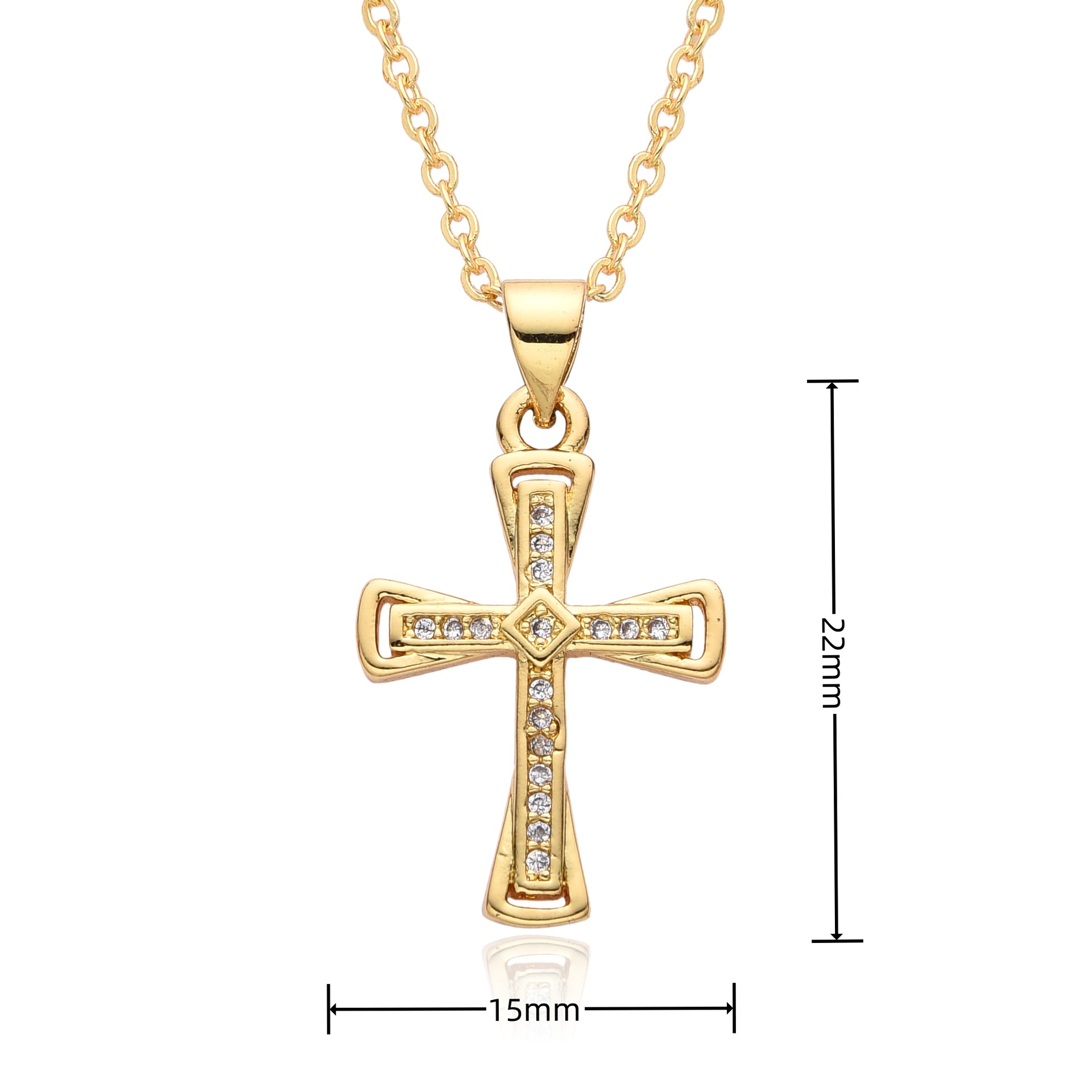 14g Weight Gold Plated Plating Material Zircon Inlay Material Pendant Necklace Classification cable chain Chain Type 1 Piece Quantity Holiday, Daily Occasion Copper Material Cross Pattern Women's Gender Hollow Out, Inlay Design Simple Style, Shiny Style Copper Gold Plated Simple Style Shiny Cross Hollow Out Inlay Zircon Pendant Necklace 14
