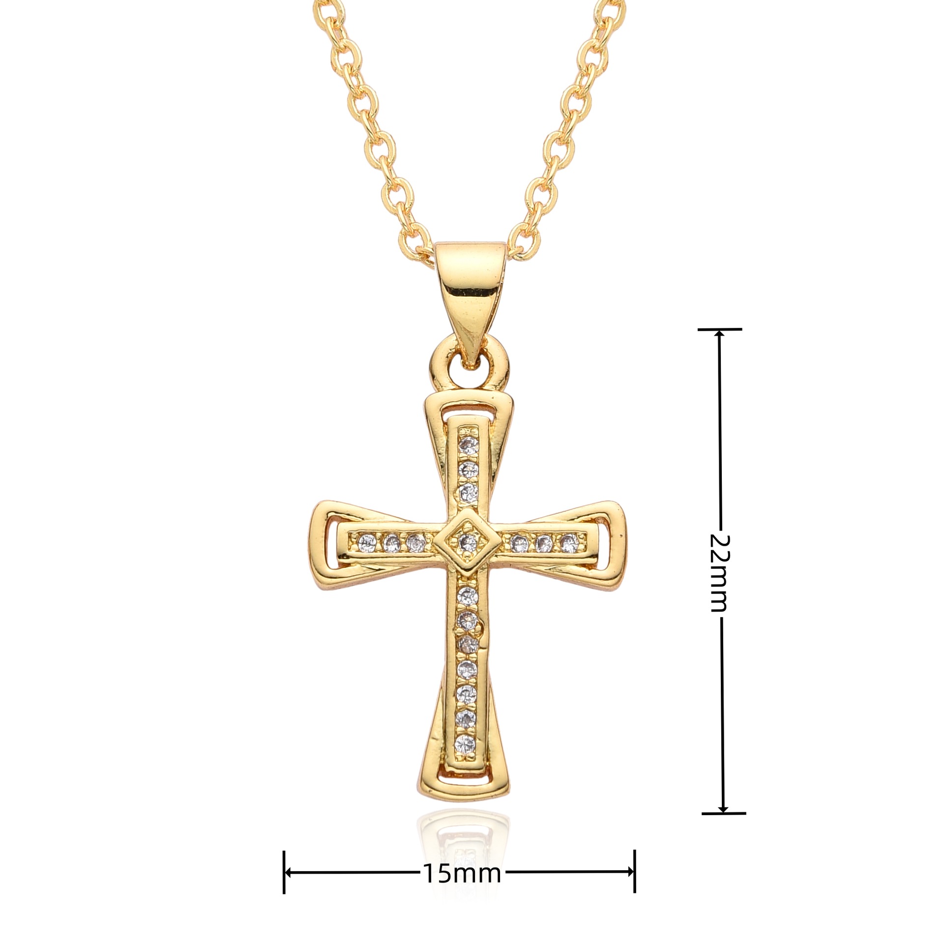 Copper Gold Plated Simple Style Shiny Cross Hollow Out Inlay Zircon Pendant Necklace display picture 15