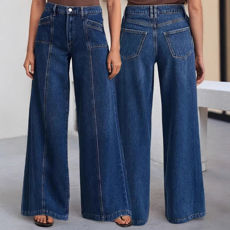 New Fashion Women's Jeans Loose Wide Leg Plaid Stretch Denim Trousers High Quality Fashion Casual New Fashion Women's Jeans Loose Wide Leg Plaid Stretch Denim Trousers High Quality Fashion Casual