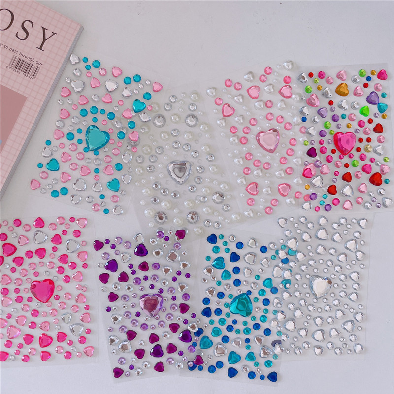 Large Love Diamond Stickers Ins3d Korean Diamond Decorative Journal Face Stickers Children Girl Bright Crystal display picture 1