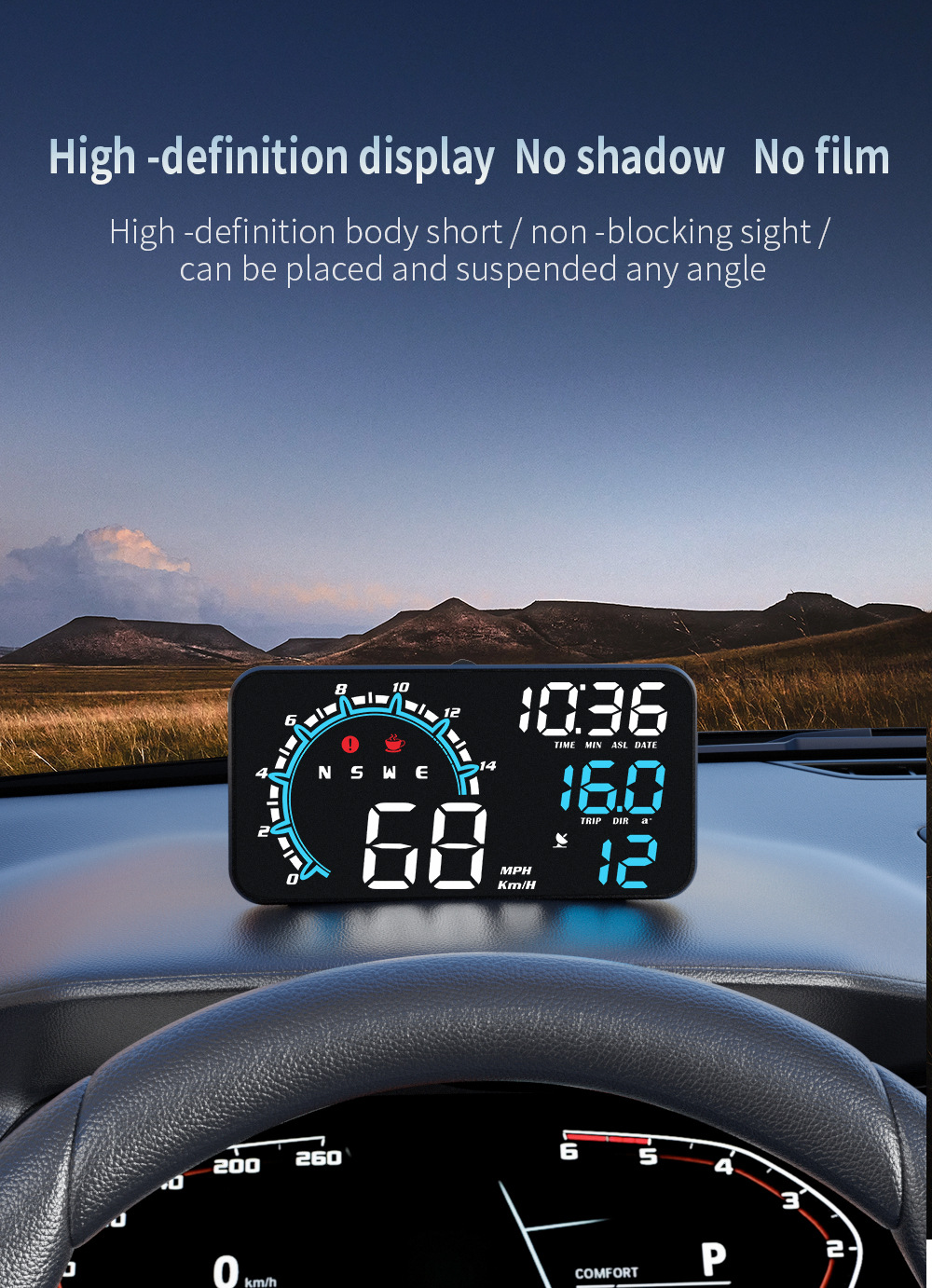 Cross-border high-definition digital display car monitor GPS universal car projector manufacturer in-stock HUD head-up display