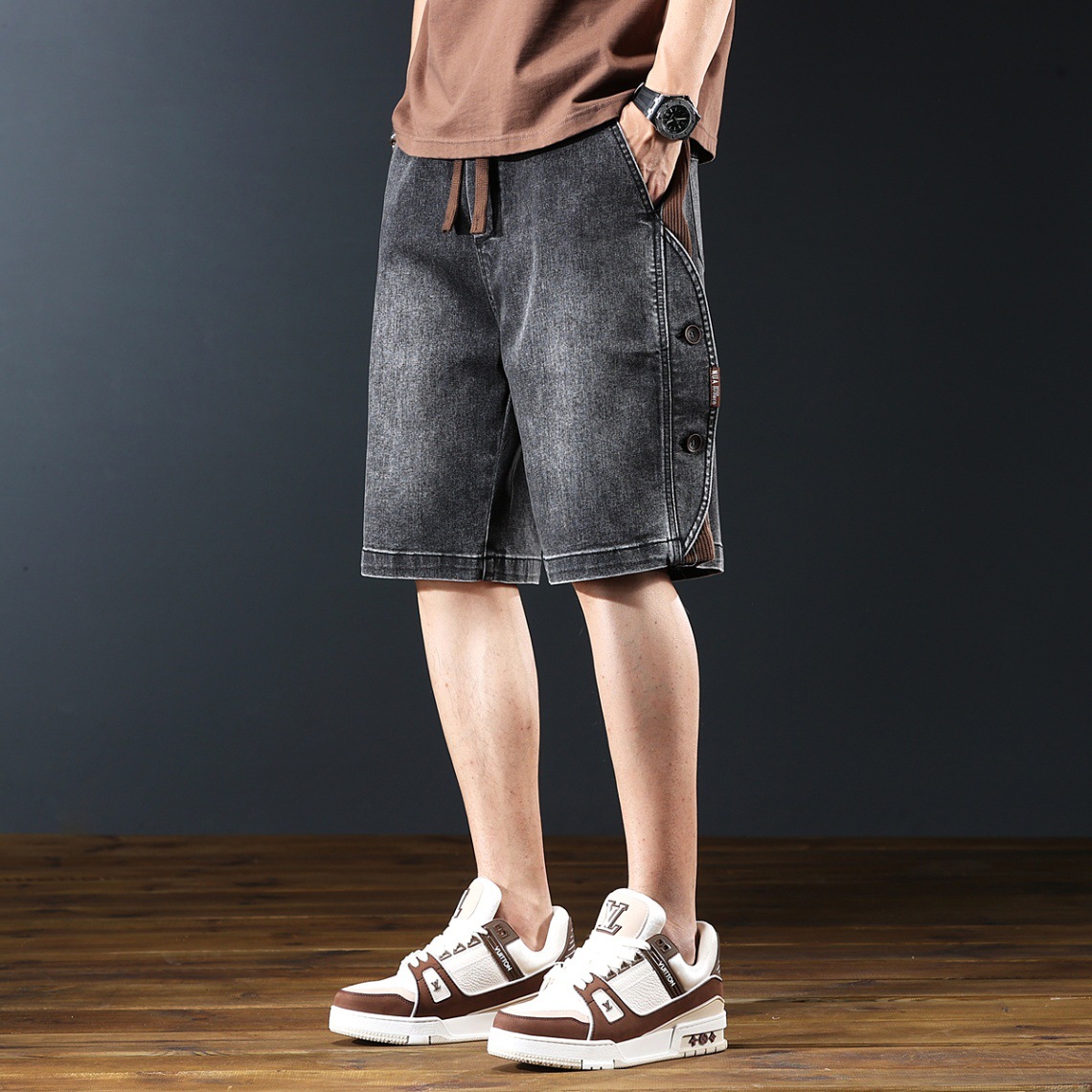 Pantalones Cortos de Mezclilla Cargo para Hombre, Algodón, Diseño Holgado Retro, para Uso Diario image 4