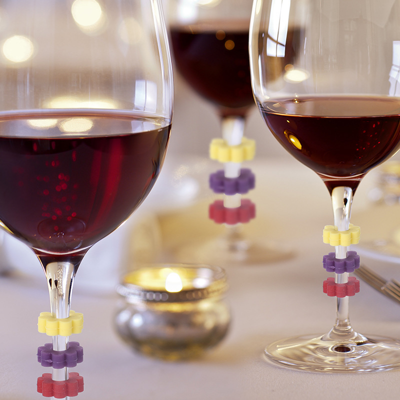 创意硅胶圆弧形酒杯贴C形杯贴识别器聚会派对用花形红酒杯标识贴