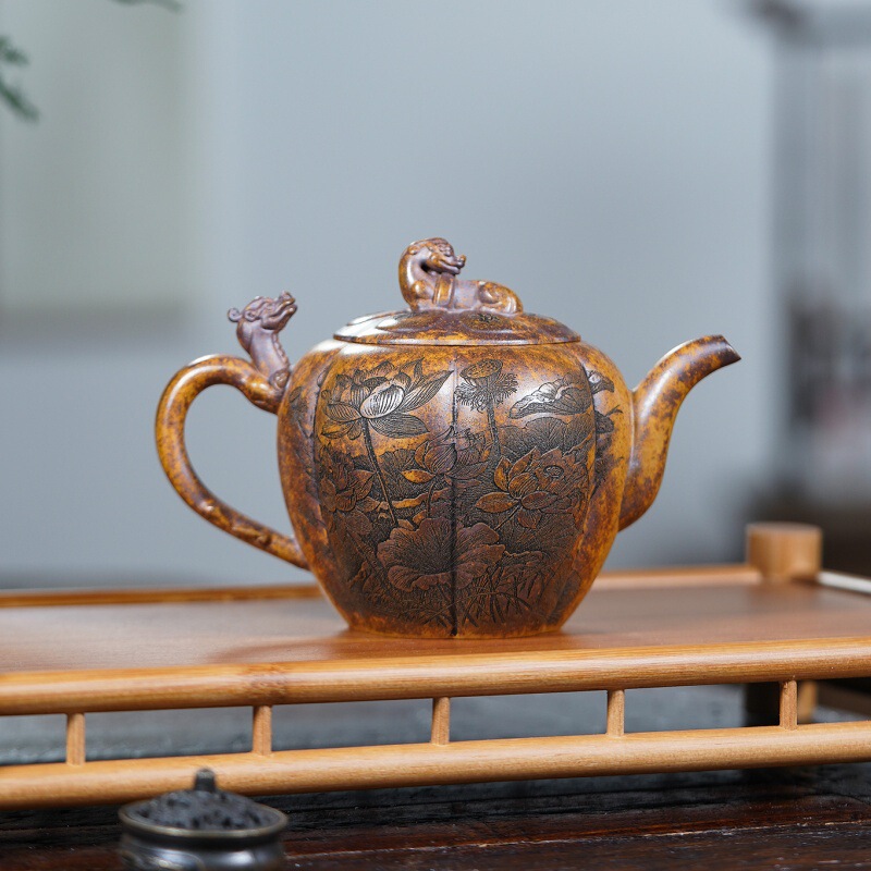 宜兴紫砂壶原矿高温段泥筋纹莲花名家手制茶壶茶具礼品批发代发|undefined