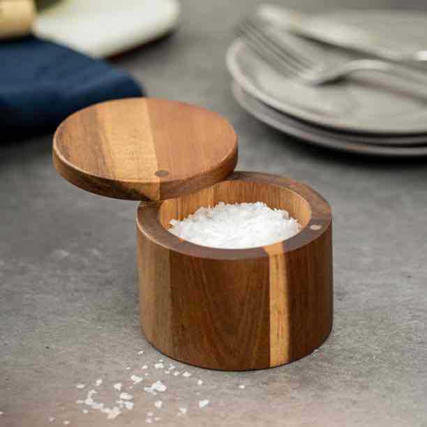 Acacia Wood Seasoning Box Solid Wood Salt Pot Wooden Pepper Box Kitchen Seasoning Bottle Acacia Wood Salt Box Storage Salt Pot