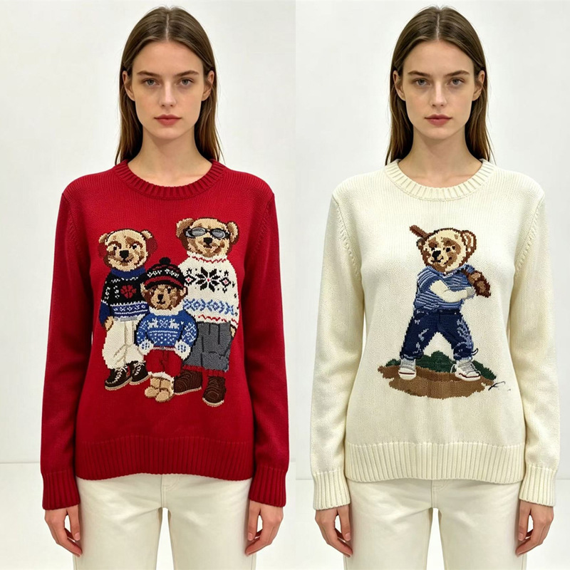 Ready Stock, Cross-Border Hot Item, Long-Term Availability, Branded Cartoon Bear Autumn and Winter Thin Sweater for Women, Factory Wholesale