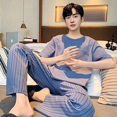 パジャマ男の夏の綿の薄い半袖のズボンのスーツの男性のカジュアルな大きいサイズは家庭服のメーカーの卸売りを着ることができます。