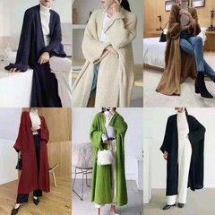 秋冬新款宽松长款针织开衫慵懒风过膝粗线胖mm大码毛衣外套女厚