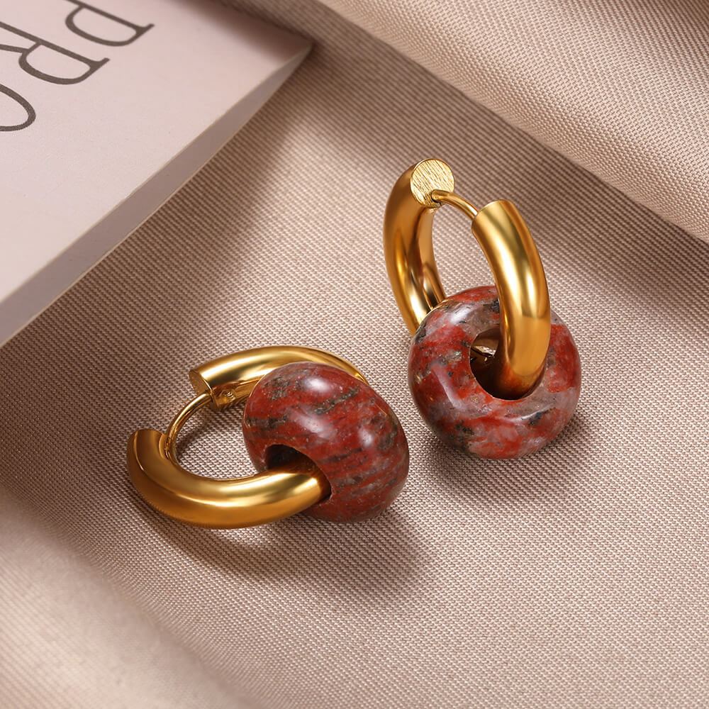 13g Weight PVD Coated Gold Plating Process 304 Stainless Steel Ear Needle Material 18K Real Gold Plated Plating Material Hoop Earrings Classification 1 Pair Quantity Date, Tea Party Occasion 304 Stainless Steel Material Geometric Pattern Women's Gender Classic Style Style Plating Craft 1 Pair Classic Style Geometric Plating Natural Stone Metal Hoop Earrings 22