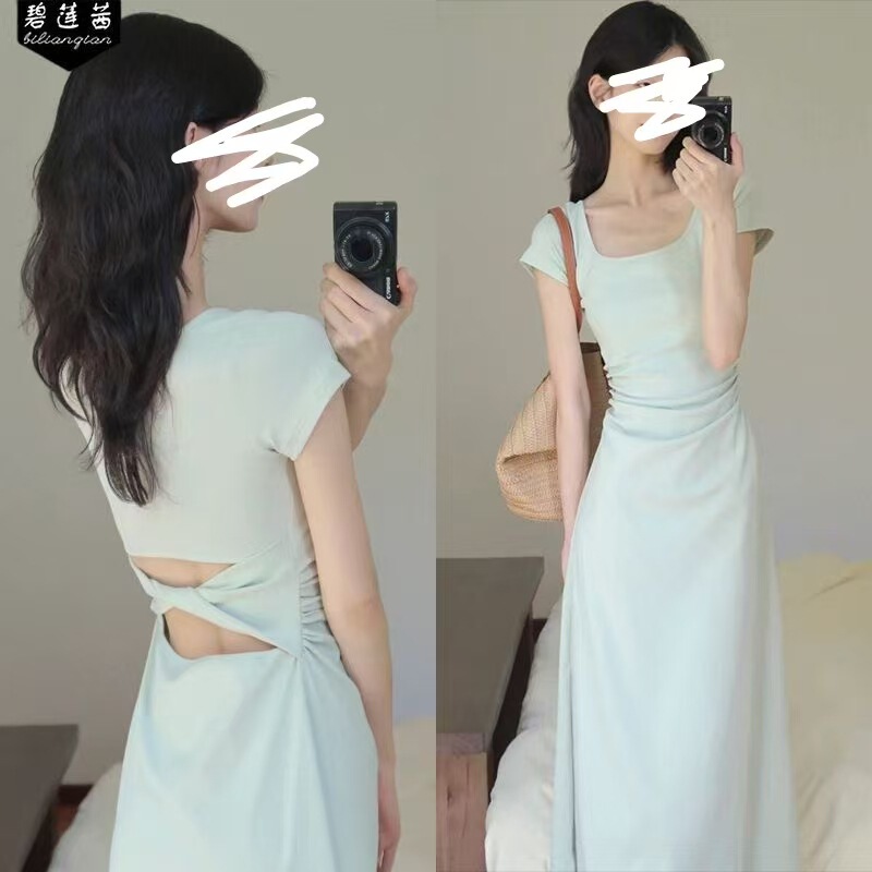 Square Neck Dress Women's Summer 2025 New Style Royal Sister Style French Style Slim Fit Hip Long Skirt Square Neck Dress Women's Summer 2025 New Style Royal Sister Style French Style Slim Fit Hip Long Skirt