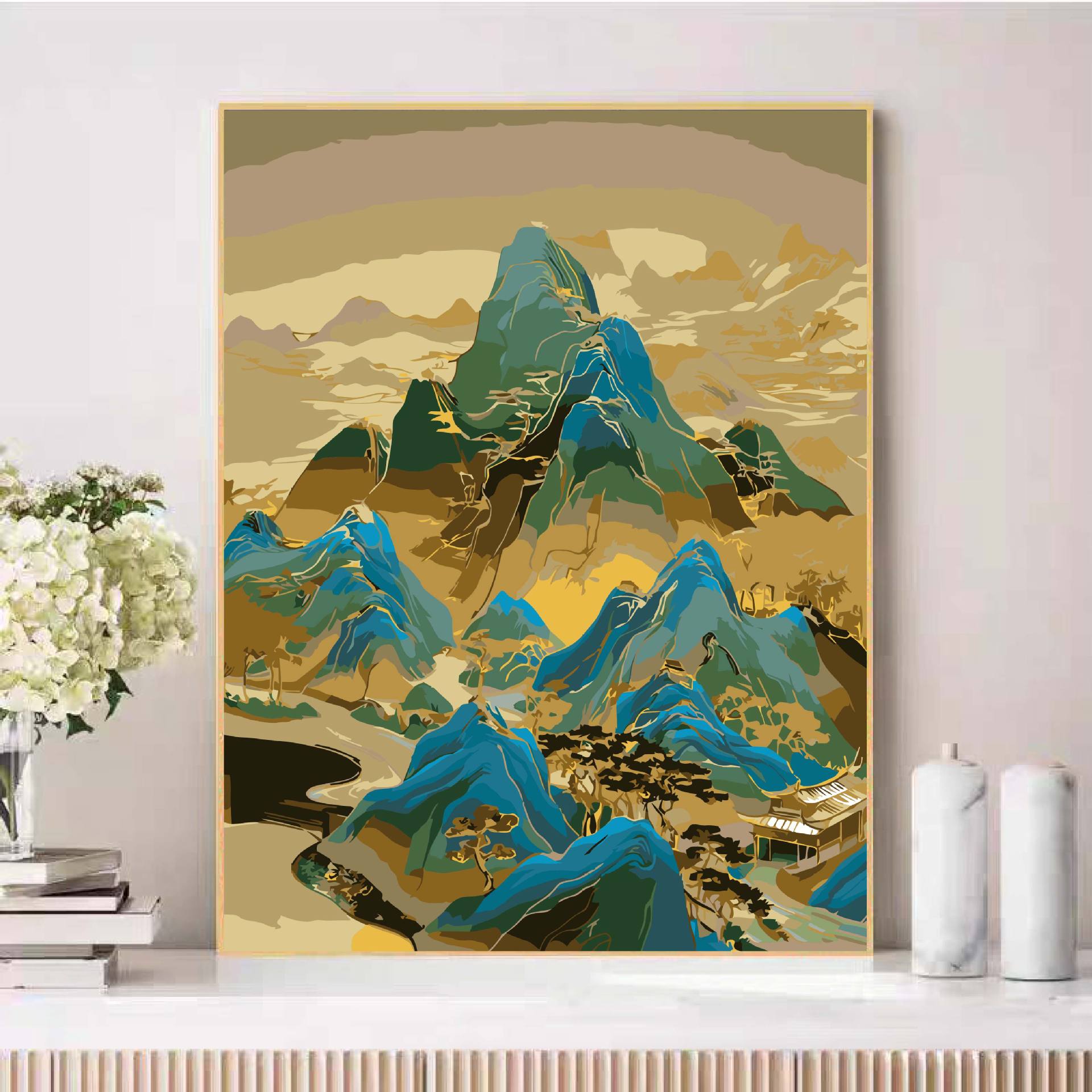 Nuevo mil millas de paisajes de montañas antiguos paisajes de curación de pintura al óleo digital hecha a mano DIY relleno de aceite de acrílico pintado