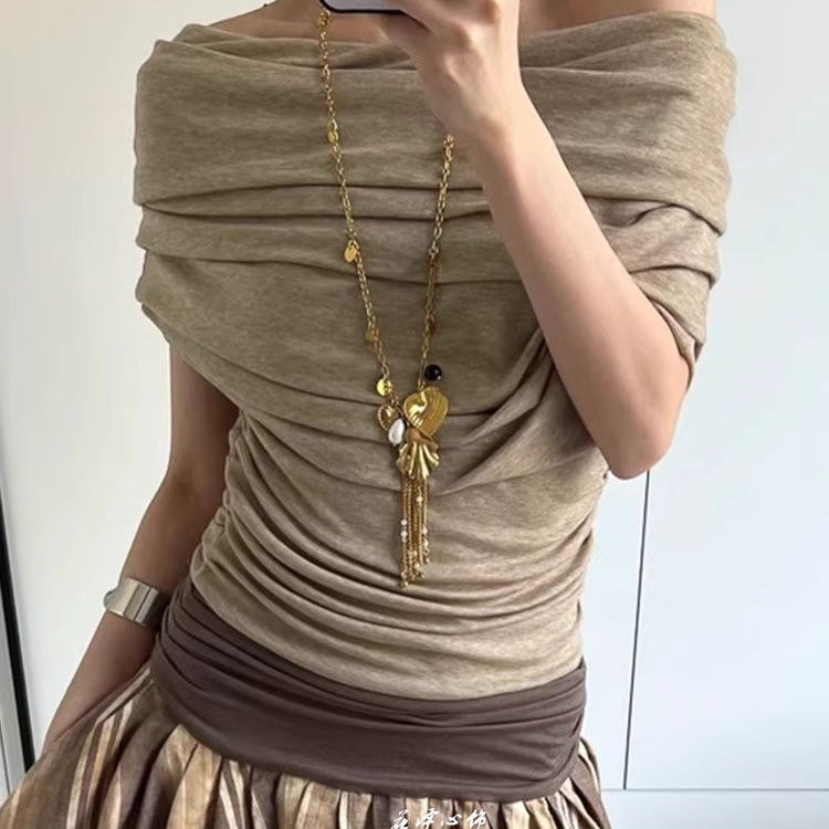 古早文艺风!金色贝壳流苏长款项链女度假风小众毛衣链复古高级感|undefined