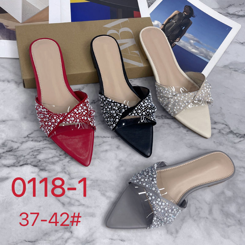 2025跨境新款Z夏天欧美时尚尖头设计平底拖鞋slipper亮片高端拖鞋