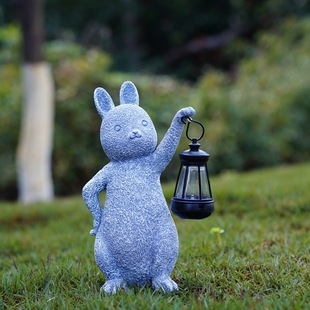 Solar Garden Rabbit Statue Art Cute Rabbit on Terrace Balcony Patio Lawn Decor housewarming gift