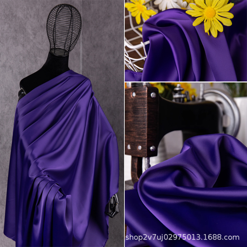 紫色加厚醋酸缎面料光泽高垂感丝滑透气连衣裙衬衣裤子吊带裙布料