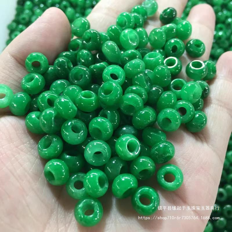 干青环全绿加厚玉环铁龙生祖母绿散珠算珠配饰翡翠色diy饰品