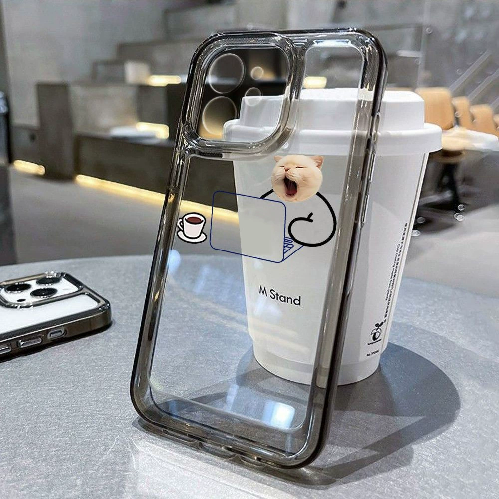 Чехол для телефона (Apple) для iPhone 11–17 и iPhone 16 серии, прозрачный/черный TPU, милые принты кота и собаки