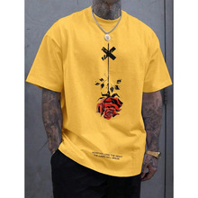 K 49471 Rose print plus size men's crew tee õ��ӡ��������ʿ