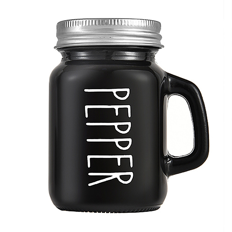 En stock botella de condimento blanco y negro botella de condimento de barbacoa botella de pimienta y pimienta botella de condimento de cocina botella de vidrio redonda