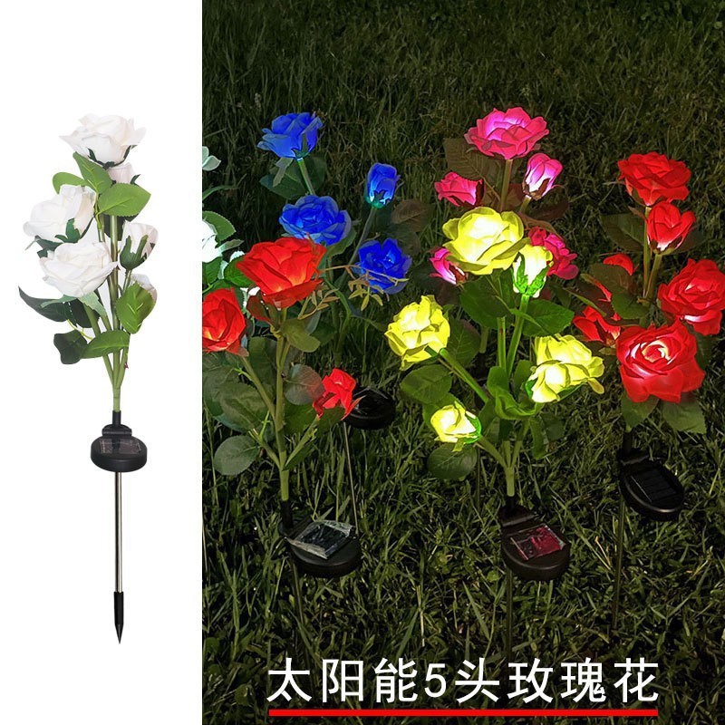 国境を越えたソーラーライト、グラウンドプラグライト、ヒマワリ、バラ、造花、タンポポ、芝生、銅線ストリングライト|undefined