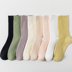 Spring and Autumn Men and Women Plain Color Stacked Knee Socks Retro Mid-Calf Socks Women's Wholesale Versatile Japanese Thick Double Needle Socks