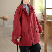 2025冬装新品 日系森女系纯色连帽加厚保暖棉衣棉服外套女百搭