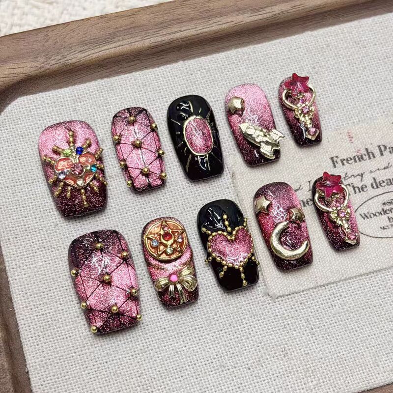 Gradient Cat Eye Sailor Moon Purple Wholesale False Nail Tips Whitening Medium Long Pointed Manicure Pure Handmade Wearable Nails Gradient Cat Eye Sailor Moon Purple Wholesale False Nail Tips Whitening Medium Long Pointed Manicure Pure Handmade Wearable Nails