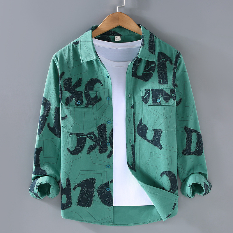 Long sleeved shirt, men's pure cotton with large letters, new products for spring and autumn, versatile outerwear for teenagers and students_voghion.com