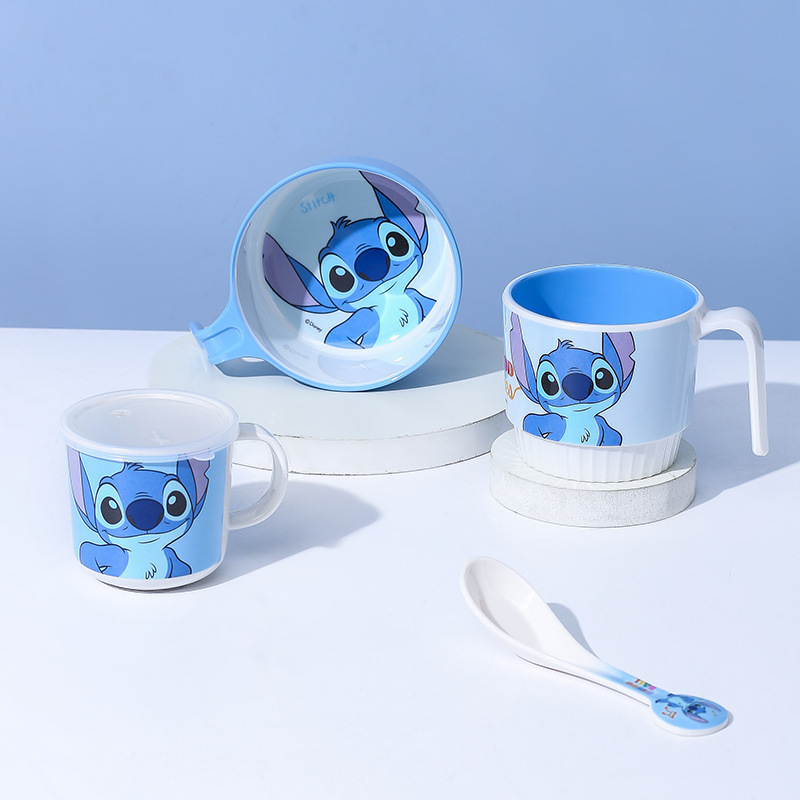Disney Stitch Cute Cartoon Cow Pattern Anti-Ceramic Bowl and Plate Set Household Tableware Milk Cup Wholesale