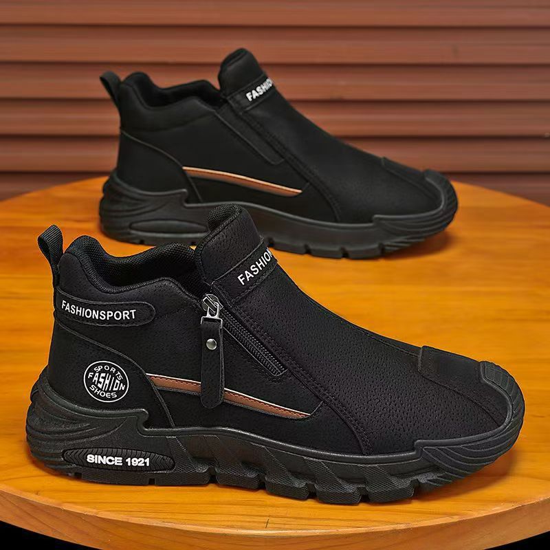 2025 otoño nueva cremallera lateral Zhongbang tendencia zapatos de trabajo para hombres suela gruesa desgaste un pedaleo botas casuales Martin