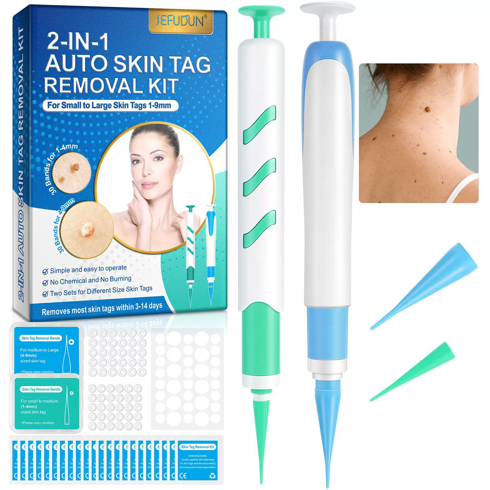 跨境现货SEFUDUN 大小头去尤笔双支笔装Skin Tag Removal平跖肉粒