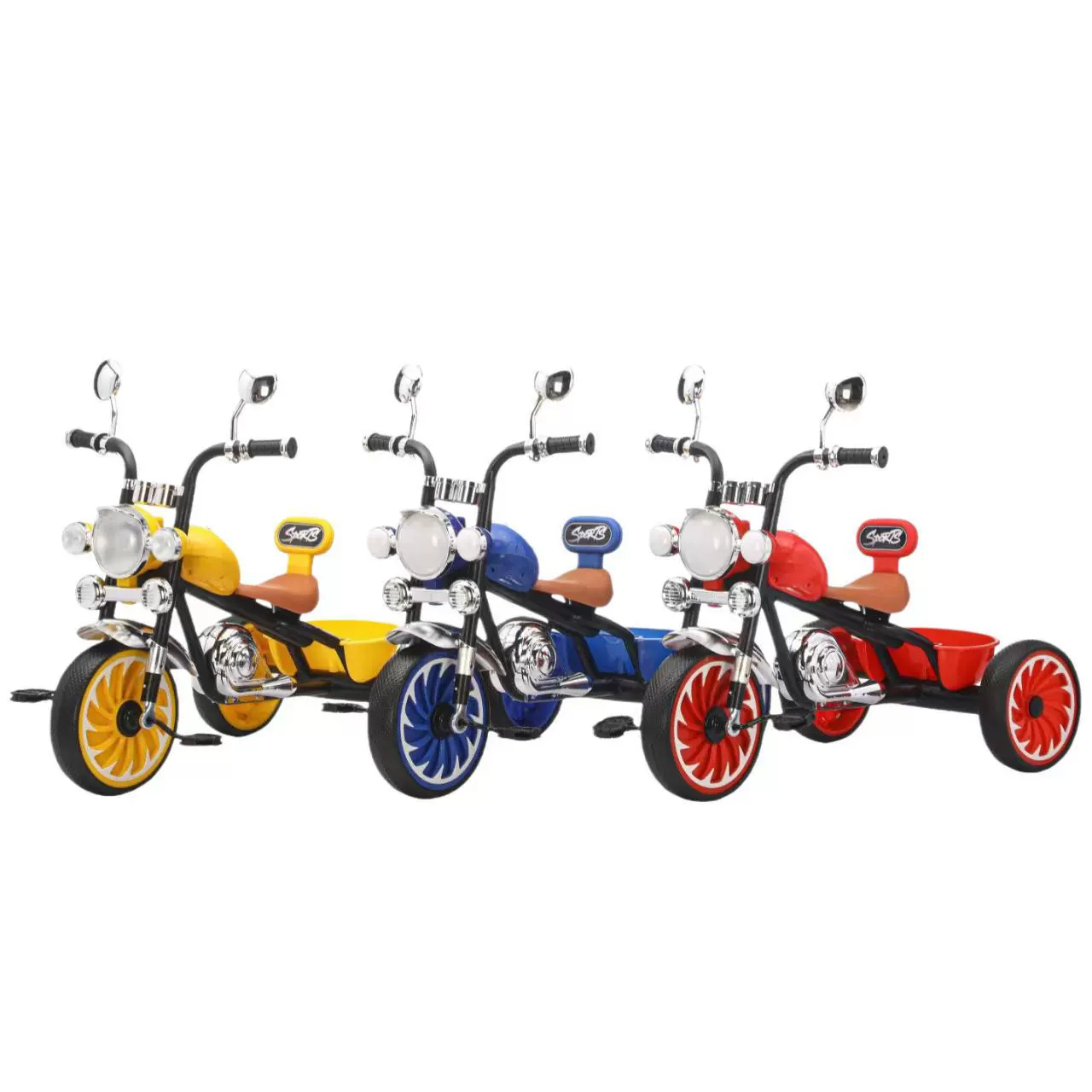 厂家新款灯光音乐儿童三轮车脚踏车多功能轻便儿童玩具摩托车批发