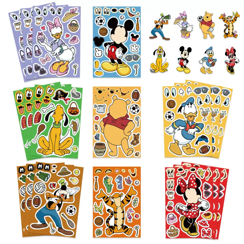 8 cartoon Disney characters face-changing collage decorative mobile phone case skateboard original non-infringing waterproof PVC stickers
