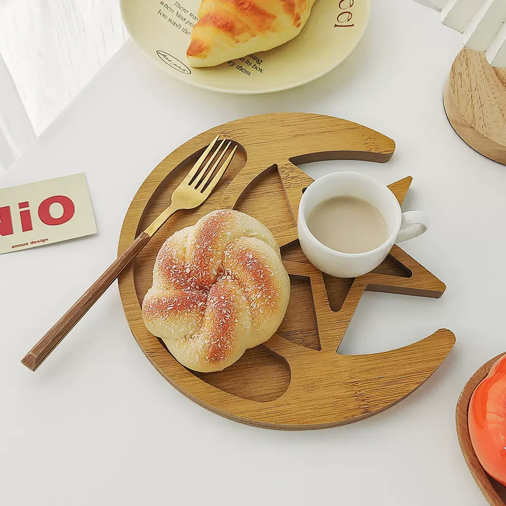创意密度板星月餐具餐盘家用水果点心摆放盘烧烤沙拉盘子甜品托盘