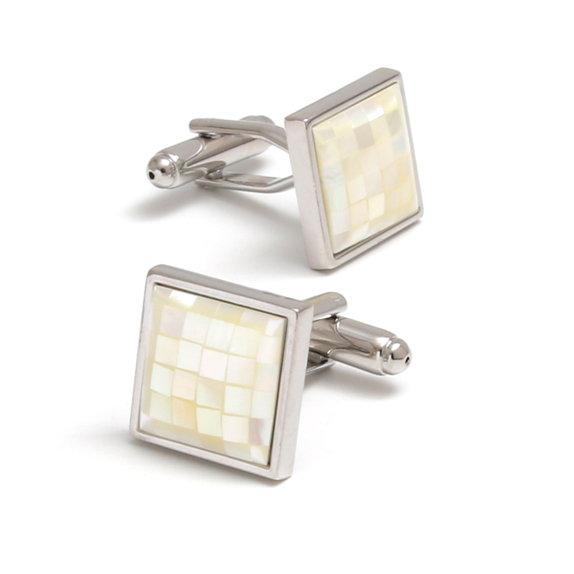 1 Pair of Ready-Made Cross-Border Accessible Luxury Simple Art Shell Patch Design Square Silver Men's Cufflinks Jewelry