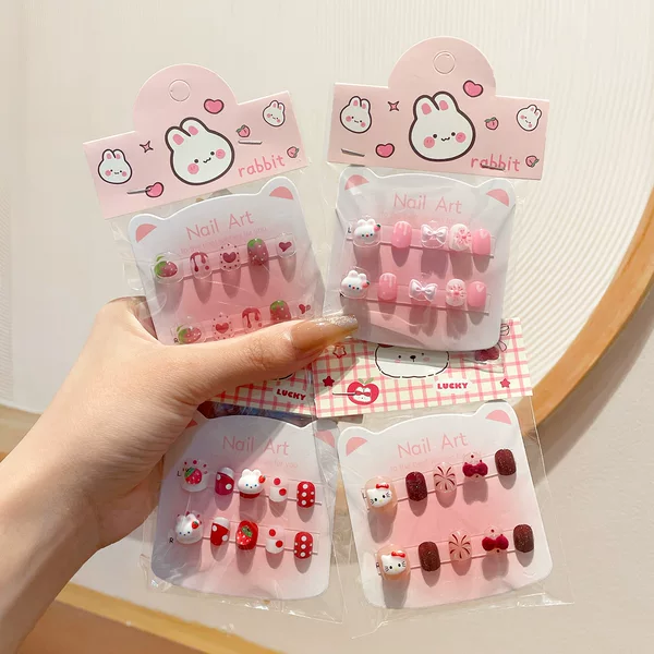 Children's Cartoon Kt Cat Nail Stickers New Year's Edition Red Little Girl Nail Art Stickers Jelly Glue Removable