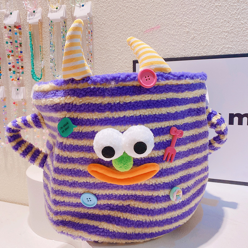 HD4154 Ugly Cute Big Eye Striped Plush Storage Bin Living Room Bedroom Toy Snack Miscellaneous Storage Basket Display Basket