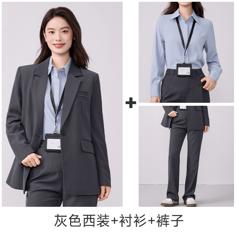 灰色西装套装女2025新款春秋气质高级感职业装正装工作服西服外套|undefined