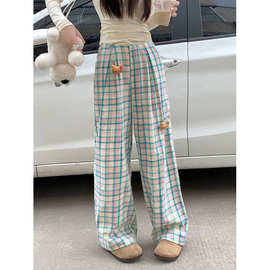 多巴胺穿搭公仔格子裤女夏季2026新款高腰宽松直筒休闲山本阔腿裤